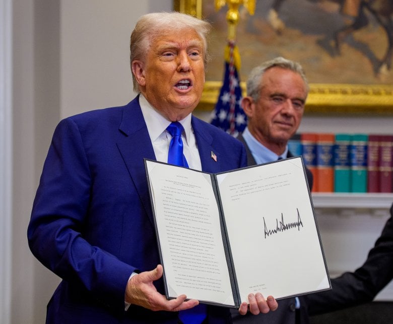 US President Donald Trump with Health Secretary Robert F. Kennedy Jr at the White House.